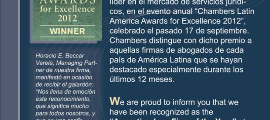 El Estudio Beccar Varela galardonado como la «Firma Argentina del año»